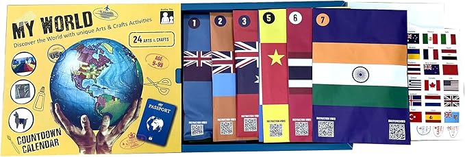 My World Advent Calendar 2025 - visit 24 countries, explore different cultures, create original Arts & Crafts from each country! Ages 9+ Includes a Printed Guide
