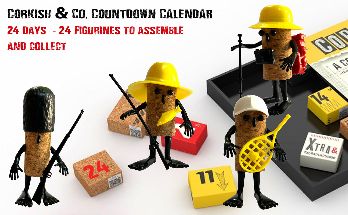 Meet the Corkish & Co.'s countdown Calendar! An amazing collection of 24 unique cork figurines. Open up the daily box to discover a new, adorable Corkish character. Age 13 and above. Gender neutral.