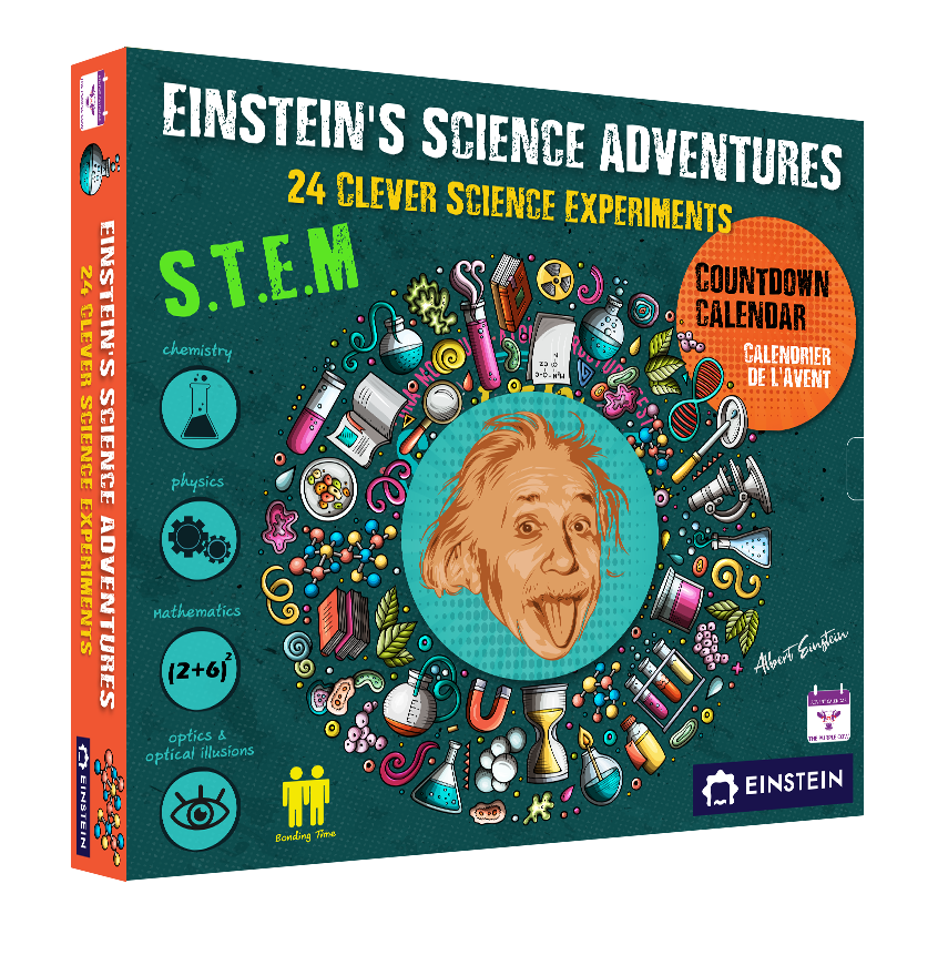 NEW 2025 Einstein Science Adventures - Advent Calendar Kit. 24 Jaw-dropping Science Tricks for Kids inspired by Einstein's playful inquisitive spirit. The perfect holiday S.T.E.M gift!