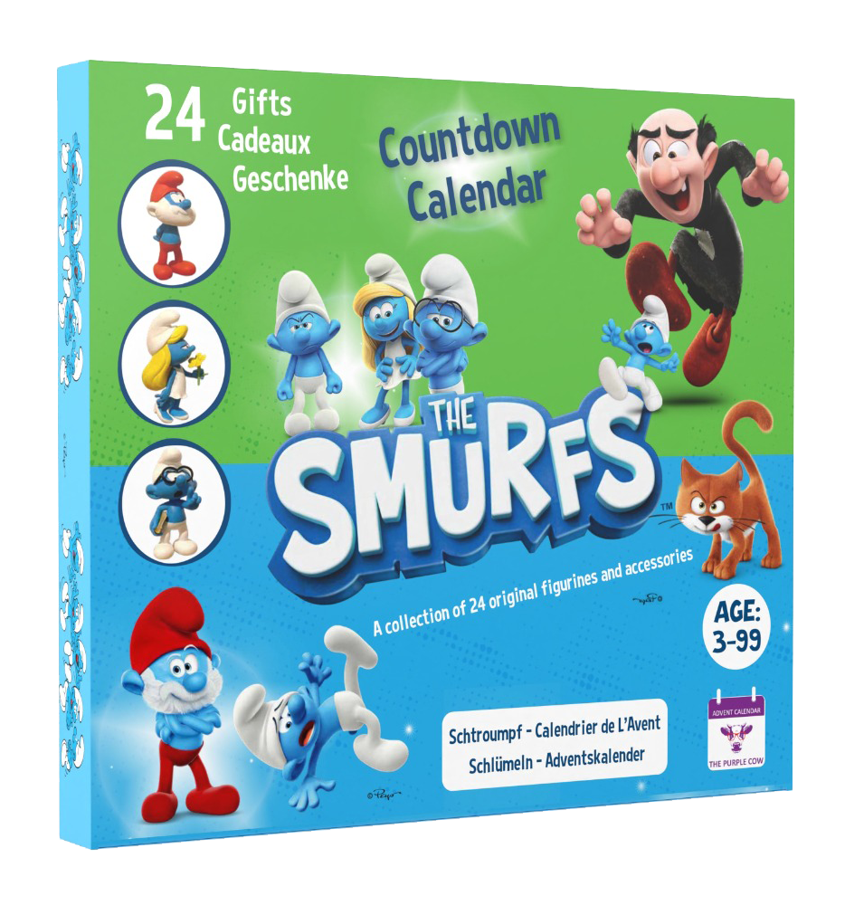 The original SMURFS countdown Calendar 2025 Collectible Cartoon Toys for Boys and Girls, 12 Figurines + 12 SMURFY gifts! Ages 3+. 24 Pieces