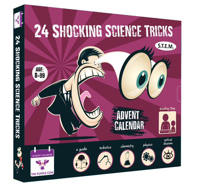 Advent Calendar 2025 SHOCKING SCIENCE by The Purple Cow. 24 Jaw-dropping Science Tricks for Kids aged 8 and above. The perfect S.T.E.M gift! By THE PURPLE COW ADVENT