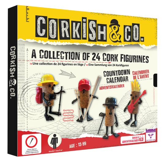 Meet the Corkish & Co.'s countdown Calendar! An amazing collection of 24 unique cork figurines. Open up the daily box to discover a new, adorable Corkish character. Age 13 and above. Gender neutral.