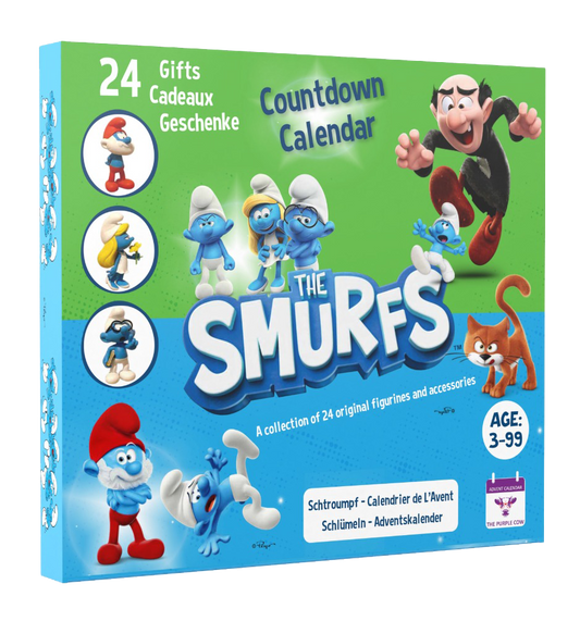 The original SMURFS countdown Calendar 2025 Collectible Cartoon Toys for Boys and Girls, 12 Figurines + 12 SMURFY gifts! Ages 3+. 24 Pieces