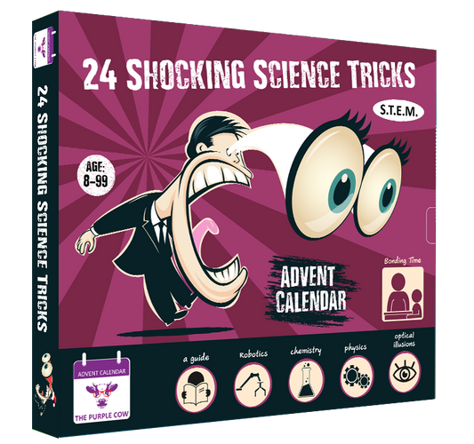 Advent Calendar 2025 SHOCKING SCIENCE by The Purple Cow. 24 Jaw-dropping Science Tricks for Kids aged 8 and above. The perfect S.T.E.M gift! By THE PURPLE COW ADVENT